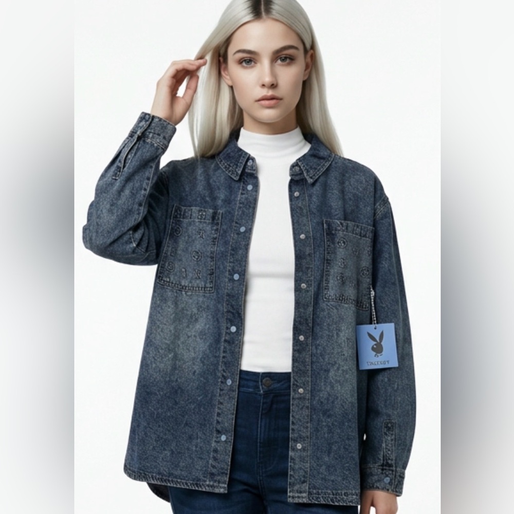 PLAYBOY  Blue Denim Button-Down Shirt